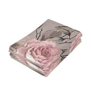 JUAMA Vintage Pink Rose Flowers Grey Leaf Retro Floral Hand Towels 2-Pack Fingertip Towels Absorbent Hand Towels for Bathroom Decorative Set Lightweight Bath Towels 28x14 Inches