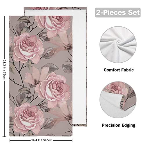 JUAMA Vintage Pink Rose Flowers Grey Leaf Retro Floral Hand Towels 2-Pack Fingertip Towels Absorbent Hand Towels for Bathroom Decorative Set Lightweight Bath Towels 28x14 Inches