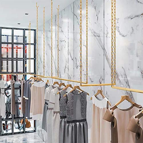 FURVOKIA 2 Pcs Adjustable Height Creative Chain Clothing Hanging Racks,Clothes Storage Shelves, Heavy Duty Metal Garment Rack,Retail Display Ceiling Hanger (Gold, 47.2 L)