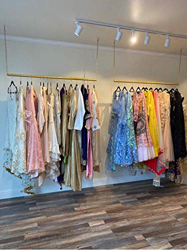 FURVOKIA 2 Pcs Adjustable Height Creative Chain Clothing Hanging Racks,Clothes Storage Shelves, Heavy Duty Metal Garment Rack,Retail Display Ceiling Hanger (Gold, 47.2 L)