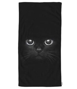 ofloral black cat hand towels cotton washcloths,cool cat head on black comfortable soft towels for bathroom/kitchen/yoga/golf/hair/face towel for men/women/girl/boys 15x30 inch