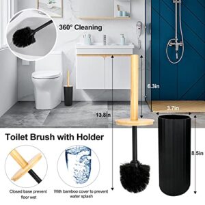 10Pcs Black Bathroom Accessories Set, Plastic Wooden Bathroom Accessory Set with Toothbrush Holder & Cup, Soap Dispenser, Soap Dish, Toilet Brush, Vanity Tray, Qtip Holder, Trash Can, Tissue Box Cover