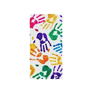 linomo hand towel abstract colored handprint towel cotton face towel dish towel for kids girls boys adult
