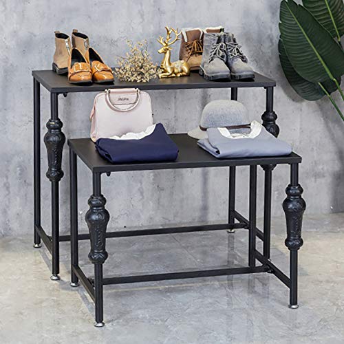 Industrial Retail Display Tables, Standing Clothing Shoes Display Rack, Set of 2 Boutique Display Riser, Retro Unit Storage Shelves, Garment/Handbag Display Stand