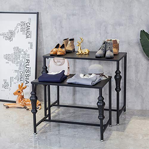 Industrial Retail Display Tables, Standing Clothing Shoes Display Rack, Set of 2 Boutique Display Riser, Retro Unit Storage Shelves, Garment/Handbag Display Stand