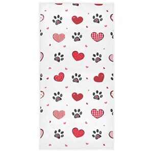 vdsrup dog paws love hearts hand towels valentine's day bathroom theme towel soft bath guest face towel absorbent kitchen tea dish towels washcloths 16 x 30 in