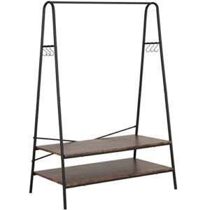 finnhomy 39.4“l clothes rack with 2 wood shelves, clothing racks for hanging clothes heavy duty garment display rack, rustic metal portable closet with shoes rack for bedroom/entryway/boutiques