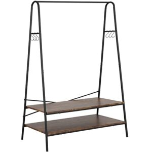 Finnhomy 39.4“L Clothes Rack with 2 Wood Shelves, Clothing Racks for Hanging Clothes Heavy Duty Garment Display Rack, Rustic Metal Portable Closet with Shoes Rack for Bedroom/Entryway/Boutiques