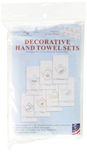 jack dempsey 340-687 stamped decorative hand towels (set of 7), 15" x 30",teapots of the week, white