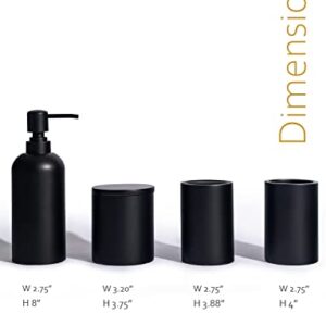 Jo Lavie Matte Black Bathroom Accessory Set 4 Pcs & Rectangle Vanity Tray, BathroomOrganizer Soap Dispenser Apothecary Jar Toothbrush Holder Toothbrush Cup Bathtub Tray Bathroom Organizer