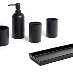 Jo Lavie Matte Black Bathroom Accessory Set 4 Pcs & Rectangle Vanity Tray, BathroomOrganizer Soap Dispenser Apothecary Jar Toothbrush Holder Toothbrush Cup Bathtub Tray Bathroom Organizer