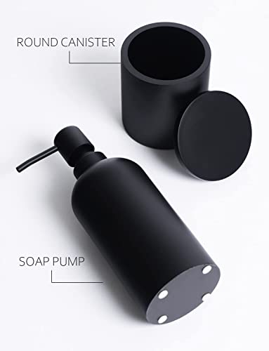 Jo Lavie Matte Black Bathroom Accessory Set 4 Pcs & Rectangle Vanity Tray, BathroomOrganizer Soap Dispenser Apothecary Jar Toothbrush Holder Toothbrush Cup Bathtub Tray Bathroom Organizer