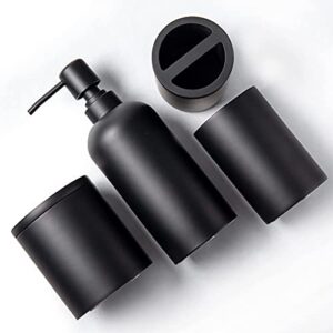 Jo Lavie Matte Black Bathroom Accessory Set 4 Pcs & Rectangle Vanity Tray, BathroomOrganizer Soap Dispenser Apothecary Jar Toothbrush Holder Toothbrush Cup Bathtub Tray Bathroom Organizer