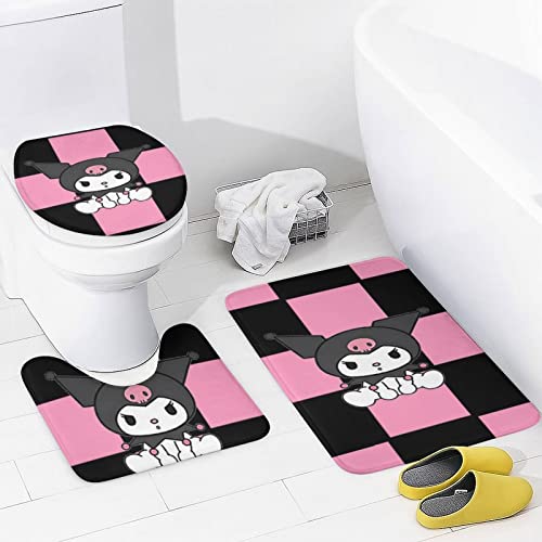 fmsnupz 4PCS Anime Shower Curtain Set, Cute Bathroom Decor with Non-Slip Rugs, Toilet Lid Cover and Bath Mat, Waterproof Fabric Shower Curtains with 12 Hooks, 70.8"x70.8"