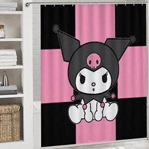 fmsnupz 4PCS Anime Shower Curtain Set, Cute Bathroom Decor with Non-Slip Rugs, Toilet Lid Cover and Bath Mat, Waterproof Fabric Shower Curtains with 12 Hooks, 70.8"x70.8"