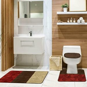 block design non-slip 3 piece bathroom mat set (burgundy)