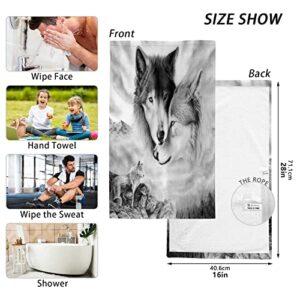 MAOBLYR Gray Wolf Set of 2 Fingertip Towel Larger Pure Cotton Soft Highly Absorbent Hand Towels for Bathroom Spa Home (16 x 28 Inches)