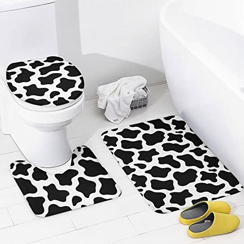 4 Pcs Bathroom Shower Curtain Set，Cow Print Non-Slip Rugs,Toilet Lid Cover and Durable and Waterproof Bath Mat for Bathroom Decor Set