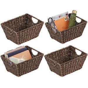 mdesign natural woven seagrass nesting closet storage organizer basket bin for kitchen cabinets, pantry, bathroom, laundry room, closets, garage - 4 pack - dark brown