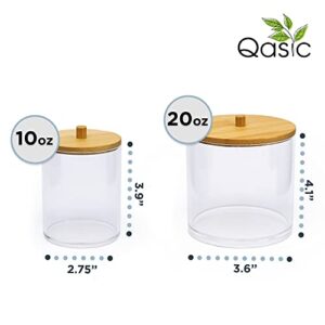 Qasic Crystal Acrylic Apothecary Jars with Lids. 4pc Set 20oz and 10oz Bathroom Organization Containers. Cotton Ball Holder, Cotton Swab Qtip Holder, Hair Accessories, Bath Salt, Decor or Candy Jar!