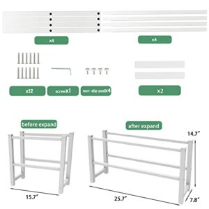 COMAX 2-Tier Expandable Shoe Rack Organizer for Closet Entryway Small Space, Adjustable Shoe Shelf Modern Metal Iron Shoe Stand, Free Standing Shoe Storage with Extendable Steel Tube, Two Tier White