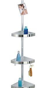 WENKO Telescopic Shower Corner Element Premium 3 Shelves, 2 Hooks and Mirror