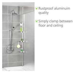 WENKO Telescopic Shower Corner Element Premium 3 Shelves, 2 Hooks and Mirror