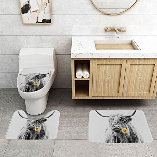 Sunflower Cows Bath Mats for Bathroom,3 Piece Non Slip Bathroom Rugs,Rubber Back Runner Mat for Kitchen Shower Floors 24" x 16"