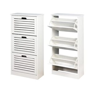 frithjill shoe cabinet for entryway, shoe storage rack organizer with 3 flip doors, white, 20.94x9.45x43.11 inch
