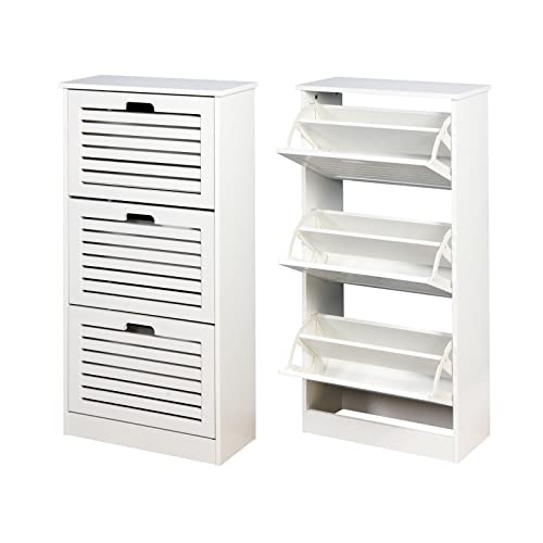 FRITHJILL Shoe Cabinet for Entryway, Shoe Storage Rack Organizer with 3 Flip Doors, White, 20.94x9.45x43.11 inch