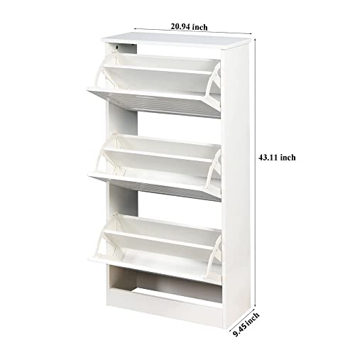 FRITHJILL Shoe Cabinet for Entryway, Shoe Storage Rack Organizer with 3 Flip Doors, White, 20.94x9.45x43.11 inch