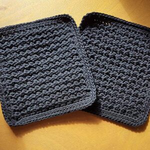 Handmade crochet washcloths, dishcloths * thick and dense *100% cotton set of 2, size 7.5 inches (Black)