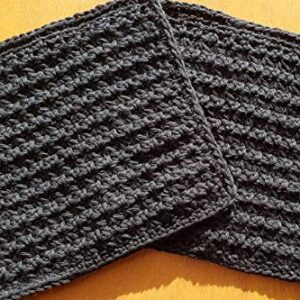 Handmade crochet washcloths, dishcloths * thick and dense *100% cotton set of 2, size 7.5 inches (Black)