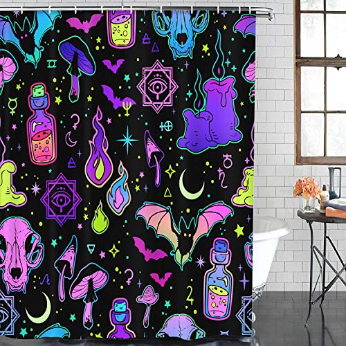 Halloween Bathroom Sets with Shower Curtain and Rugs and Accessories, Witch Skull Shower Curtain Sets, Spooky Shower Curtains for The Bathroom, Halloween Bathroom Decor 4 Pcs