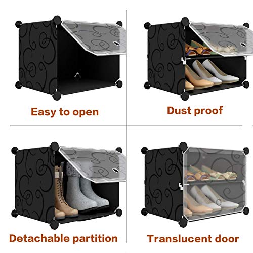 MAGINELS 24-Pair Shoe Rack Shoe Organizer DIY Shoe Storage Cabinet Shelf Organizer for Entryway, Closet,Black