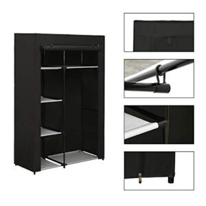 JEROAL Closet Wardrobe Portable Clothes Storage Organizer with Multi-Tier Shelves and Dustproof Non-Woven Fabric Cover, 41.73x17.72x65.35 in(WxDxH) (Black)