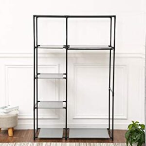 JEROAL Closet Wardrobe Portable Clothes Storage Organizer with Multi-Tier Shelves and Dustproof Non-Woven Fabric Cover, 41.73x17.72x65.35 in(WxDxH) (Black)