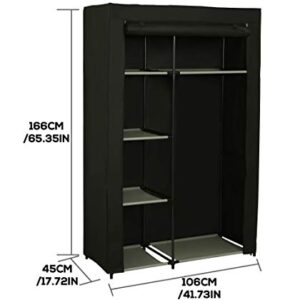 JEROAL Closet Wardrobe Portable Clothes Storage Organizer with Multi-Tier Shelves and Dustproof Non-Woven Fabric Cover, 41.73x17.72x65.35 in(WxDxH) (Black)