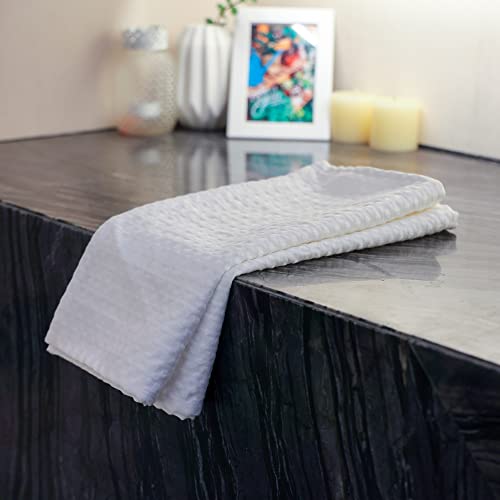 linendo Cotton Linen Waffle Weave Hand Towel 16"x28" White - Set of 2, Highly Absorbent Super Soft Luxury Towels for Home and Kitchen