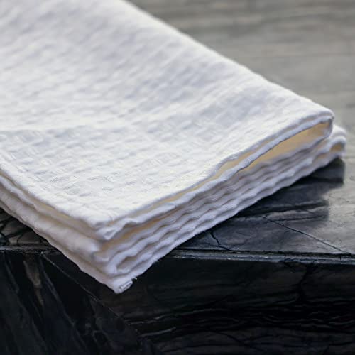 linendo Cotton Linen Waffle Weave Hand Towel 16"x28" White - Set of 2, Highly Absorbent Super Soft Luxury Towels for Home and Kitchen