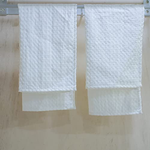 linendo Cotton Linen Waffle Weave Hand Towel 16"x28" White - Set of 2, Highly Absorbent Super Soft Luxury Towels for Home and Kitchen