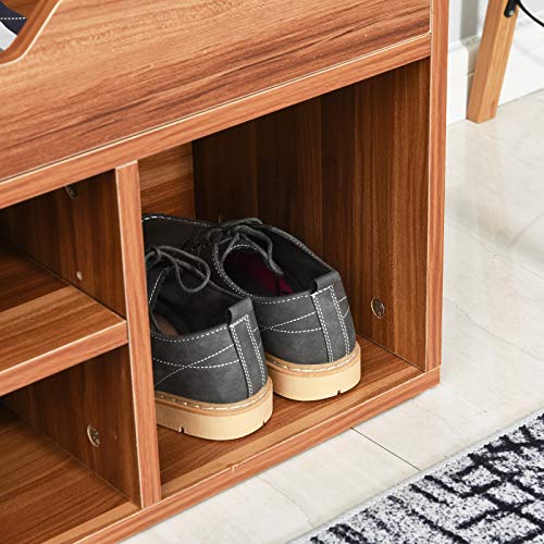 HOMCOM Shoe Rack Bench, Storage Organizer with Padded Cushion, Shelves, Hidden Compartments for Shoes, Boots, High Heel, Brown