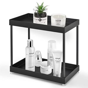 2 tier bathroom countertop organizer, counter standing rack cosmetic vanity tray kitchen spice rack countertop storage shelf, black