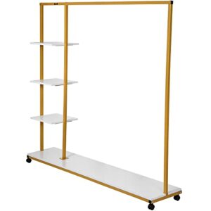 VEVOR Clothing Garment Rack, 59.1"x14.2"x63.0", Heavy-duty Clothes Rack w/ Bottom Shelf & Extra 3 Side Shelves, 4 Swivel Casters, Rolling Clothes Organizer for Laundry Room Retail Store Boutique, Gold