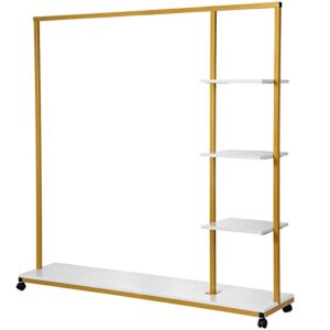 VEVOR Clothing Garment Rack, 59.1"x14.2"x63.0", Heavy-duty Clothes Rack w/ Bottom Shelf & Extra 3 Side Shelves, 4 Swivel Casters, Rolling Clothes Organizer for Laundry Room Retail Store Boutique, Gold