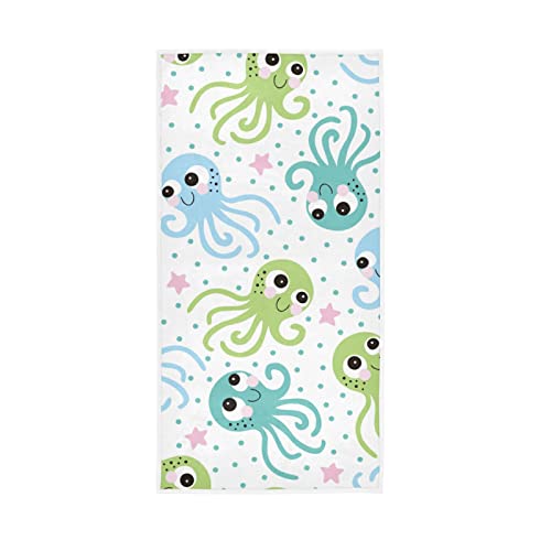 COOLDEER Cute Octopus Towels Cotton Hand Towels, 30" x 15" Cartoon Animals Fingertip Bath Towels Soft & Absorbent Lightweight Polyester Bath Towels for Home Bathroom Hotel Gym Swim Spa Pool