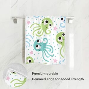 COOLDEER Cute Octopus Towels Cotton Hand Towels, 30" x 15" Cartoon Animals Fingertip Bath Towels Soft & Absorbent Lightweight Polyester Bath Towels for Home Bathroom Hotel Gym Swim Spa Pool