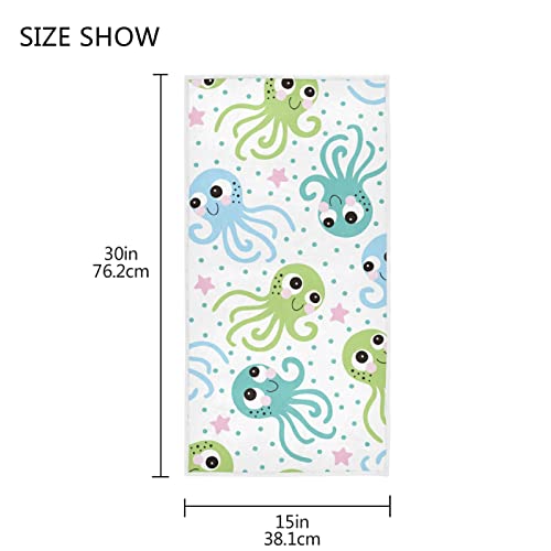 COOLDEER Cute Octopus Towels Cotton Hand Towels, 30" x 15" Cartoon Animals Fingertip Bath Towels Soft & Absorbent Lightweight Polyester Bath Towels for Home Bathroom Hotel Gym Swim Spa Pool