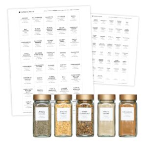 modern style white spice labels (no jars) by paper & pear - oil resistant kitchen pantry labels - 1.25” square spice labels stickers - durable spice jar labels preprinted waterproof - set of 80