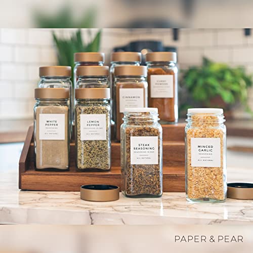 Modern Style White Spice Labels (no Jars) by Paper & Pear - Oil Resistant Kitchen Pantry Labels - 1.25” Square Spice Labels Stickers - Durable Spice Jar Labels Preprinted Waterproof - Set of 80